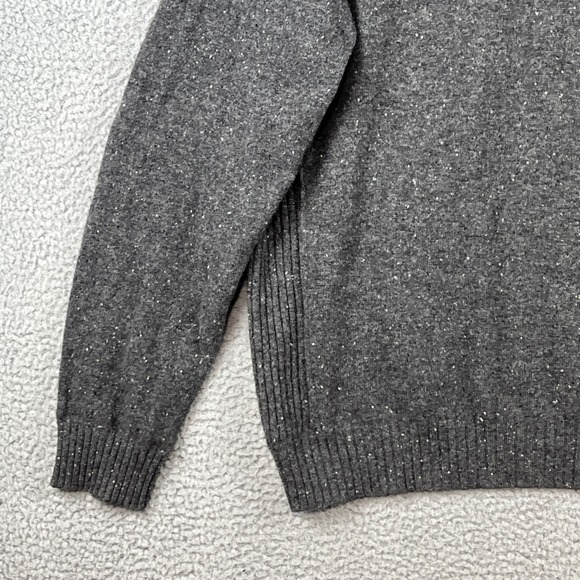 Neiman Marcus Cashmere Sweater Mens Large Gray Donegal Fleck Button Mock Neck L - Picture 5 of 14